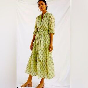 Anthropologie Green Floral Maxi Dress